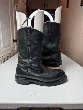 Red Wing Pecos  steal toe Work Boots Black Leather Pull On Sz 8 Made In USA